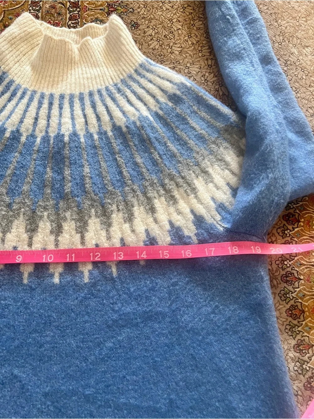 J Crew Blue Fair Isle Mock Neck Sweater wool & alpaca Sz S